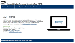Webpage of ACRT (Accessibility Conformance Reporting Tool)